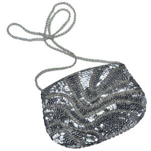 Vintage Carla Marchi Silver Sequin Evening Purse Crossbody Bag